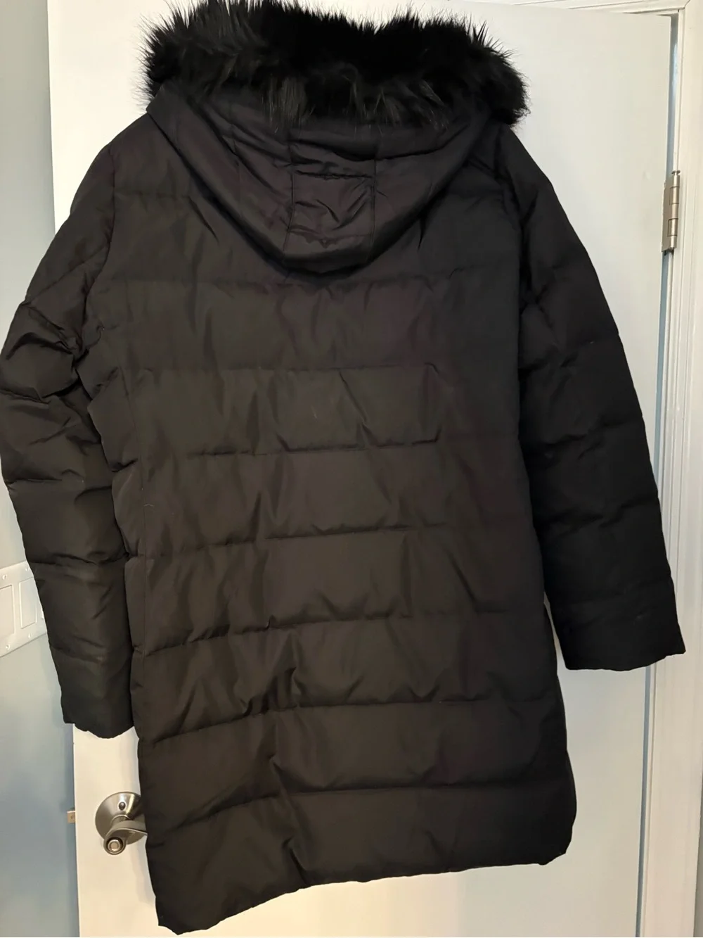 Lands' End Women's Black Puffer Coat with Removable faux -Fur Hood